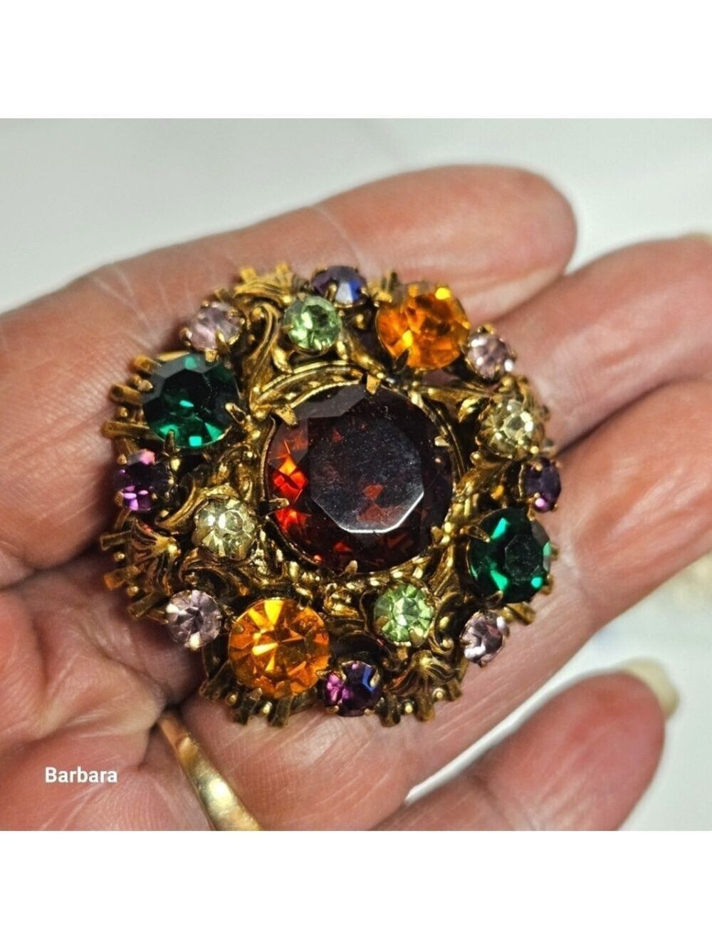 Vintage Tutti Frutti Cluster Brooch In Gold Setting